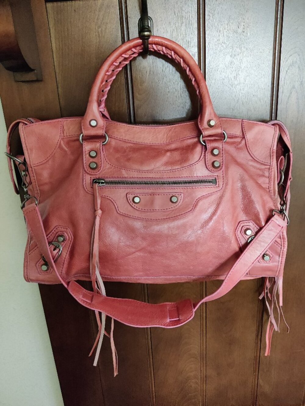 Vintage Leather Bag with Shoulder Strap *Dusty Rose*
